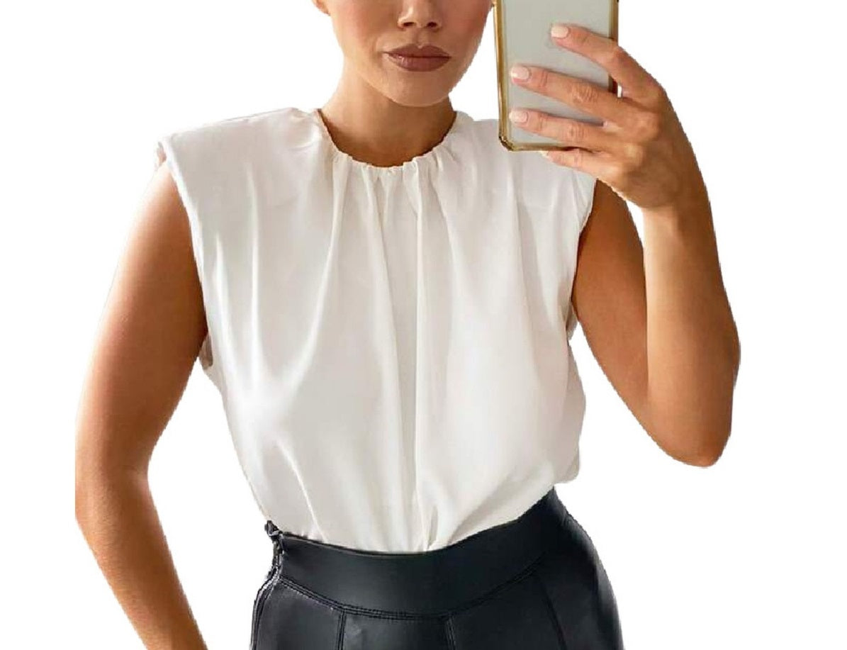 AX Paris Women's Padded Shoulder Sleeveless Blouse White Size 8