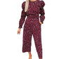 AX Paris Women's Animal Print Elasticated Sleeve Jumpsuit Purple Size 12