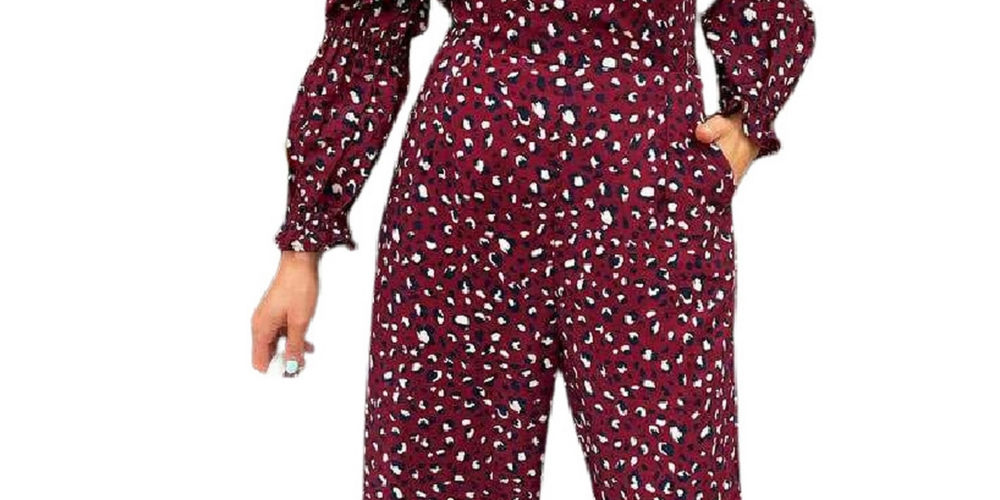 AX Paris Women's Animal Print Elasticated Sleeve Jumpsuit Purple Size 12