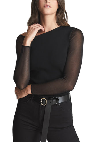 Reiss Women's Black Willow Sheer Sleeve Top Size X-Small