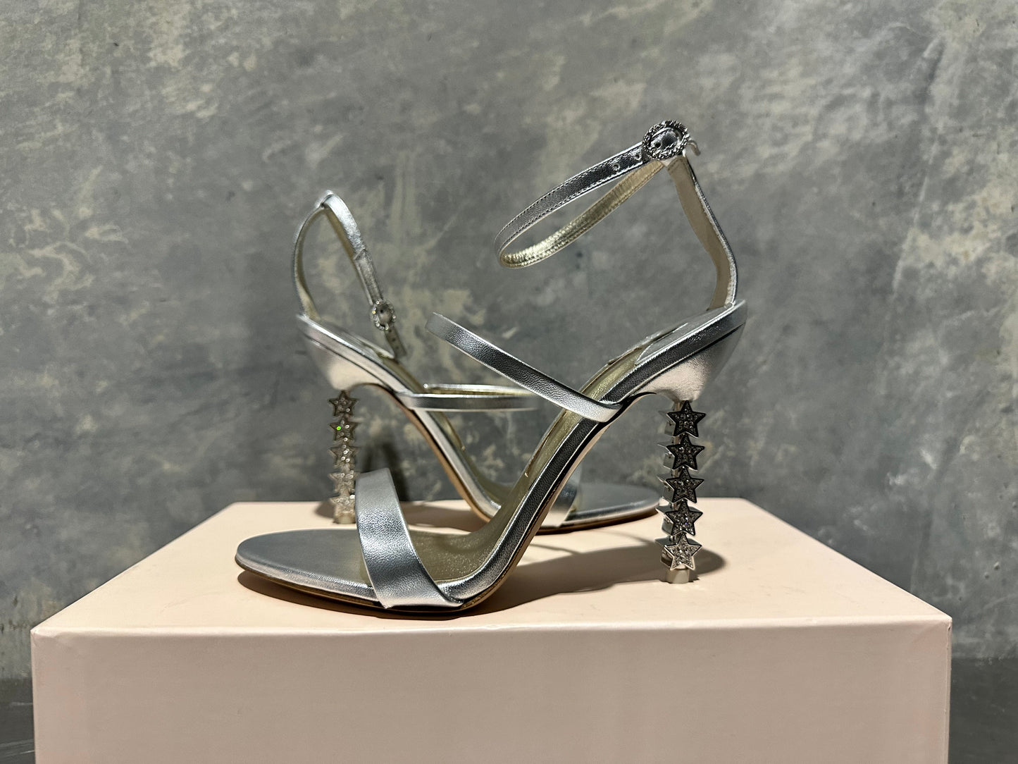 Sophia Webster Women's Rosalind Almond Toe Crystal Star High Heel Sandals Gray Size 6.5