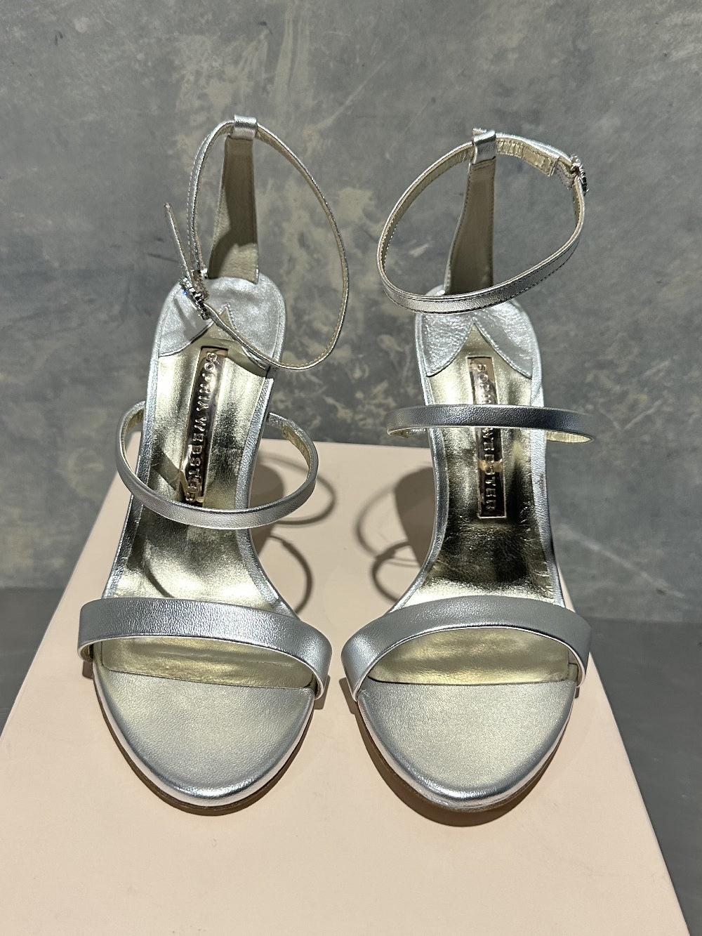 Sophia Webster Women's Rosalind Almond Toe Crystal Star High Heel Sandals Gray Size 6.5