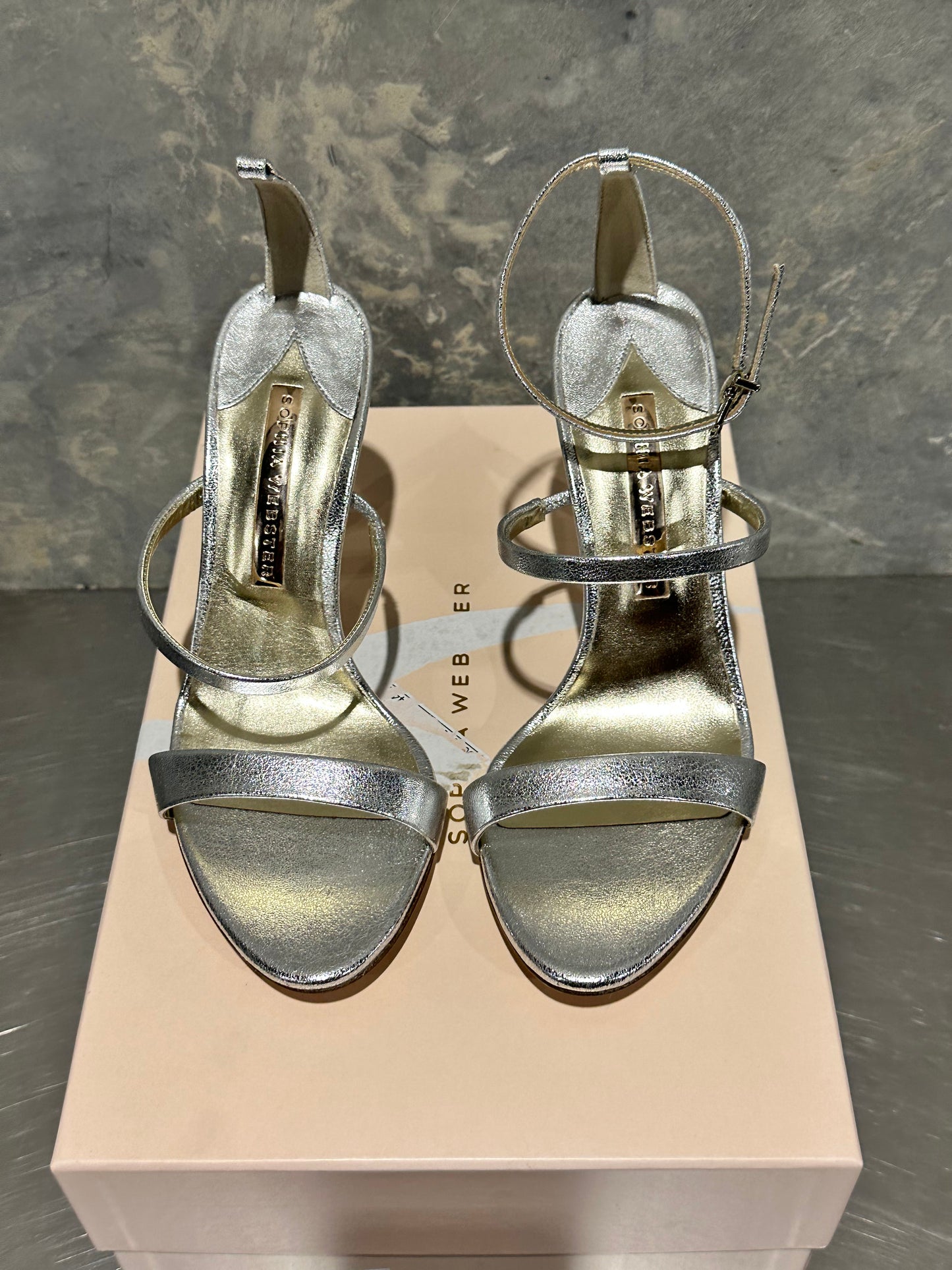Sophia Webster Women's Rosalind Almond Toe Crystal Star High Heel Sandals Gray Size 7.5