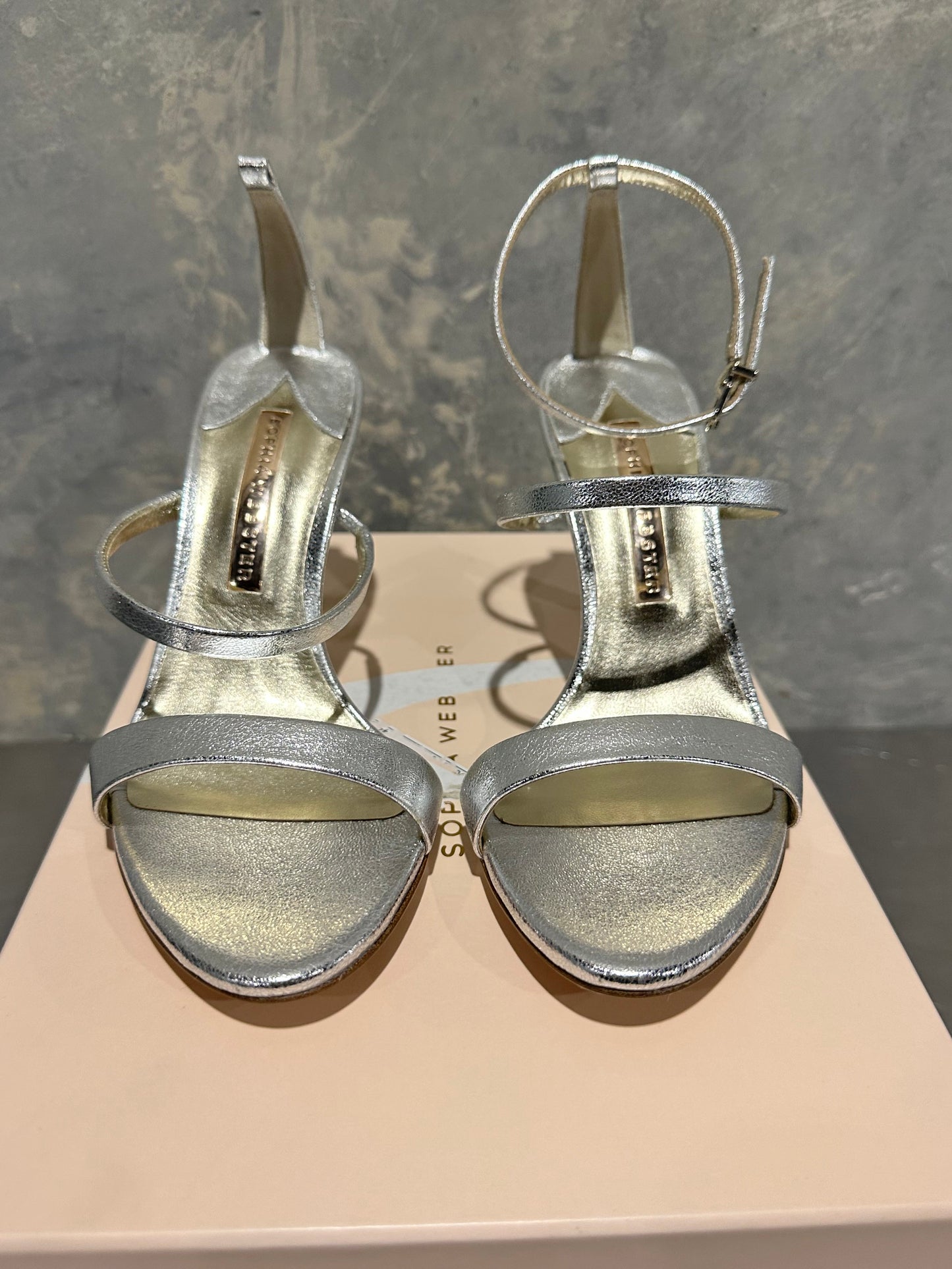 Sophia Webster Women's Rosalind Almond Toe Crystal Star High Heel Sandals Gray Size 7.5