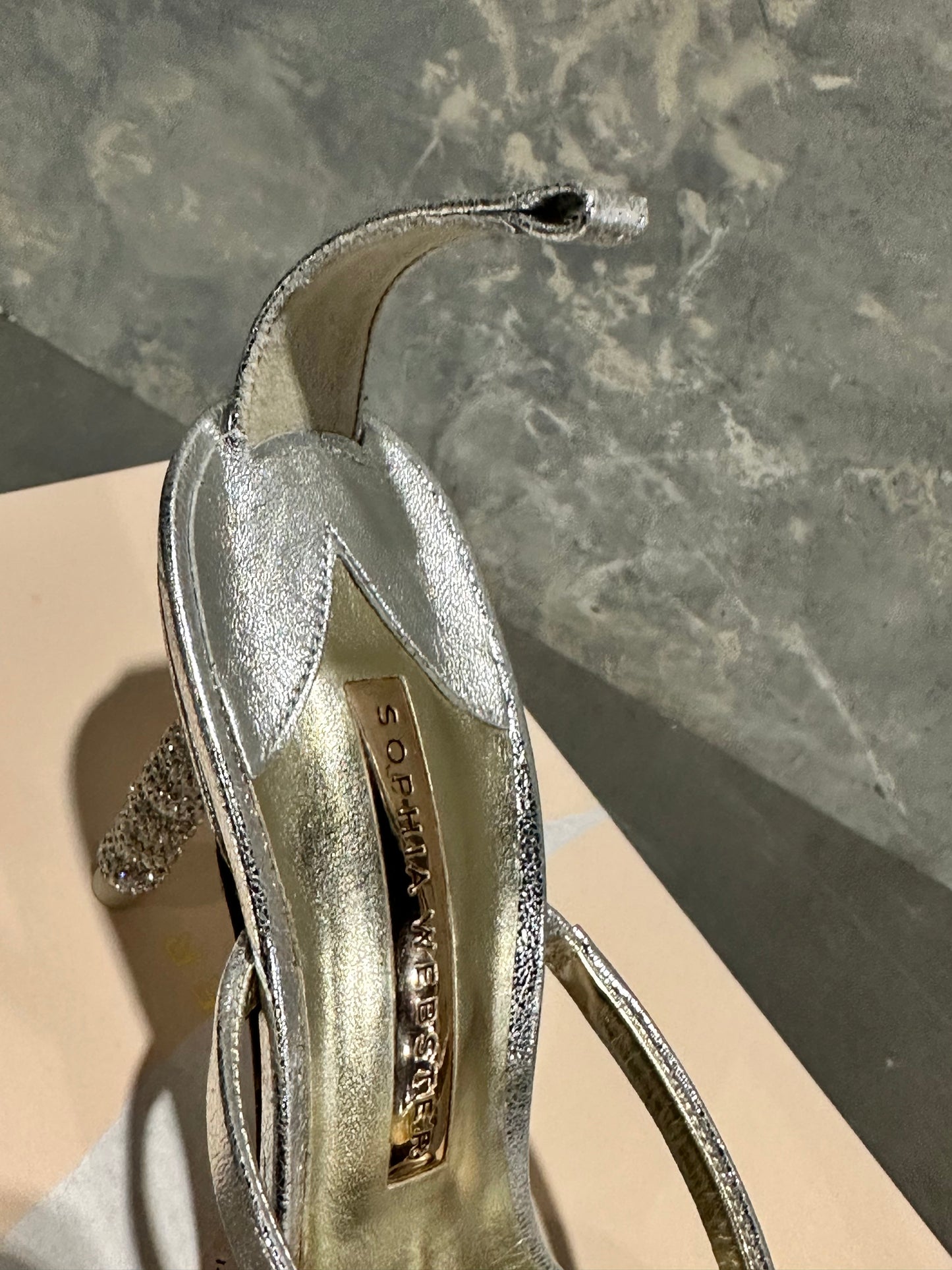 Sophia Webster Women's Rosalind Almond Toe Crystal Star High Heel Sandals Gray Size 7.5