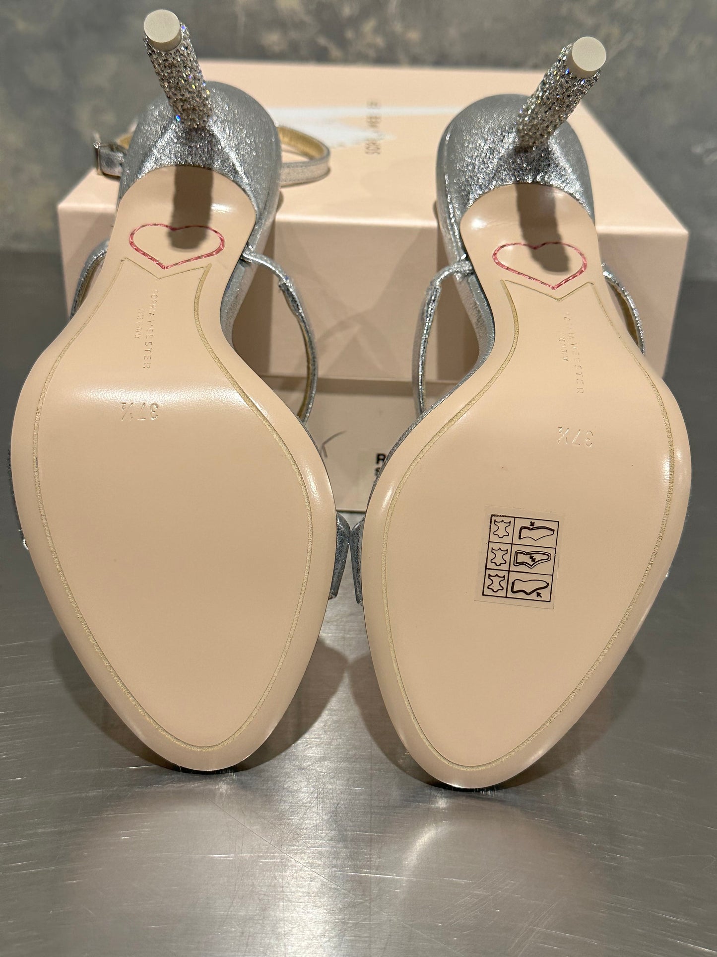 Sophia Webster Women's Rosalind Almond Toe Crystal Star High Heel Sandals Gray Size 7.5