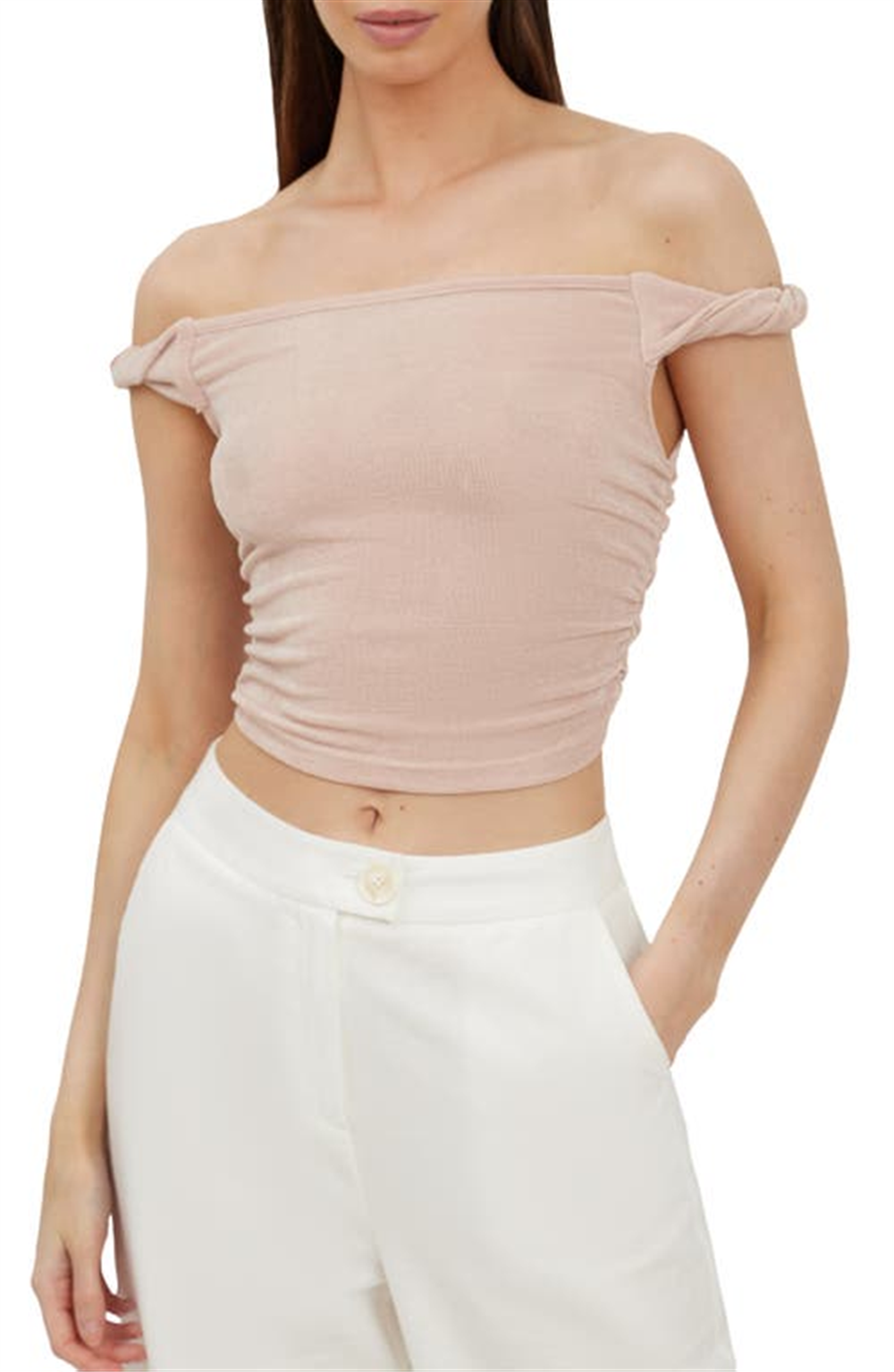 4th & Reckless Nude Aylin Off-The-Shoulder Crop Top - Size X-Small