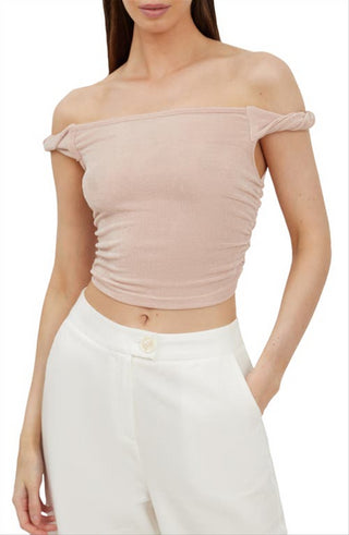 4th & Reckless Nude Aylin Off-The-Shoulder Crop Top - Size X-Small