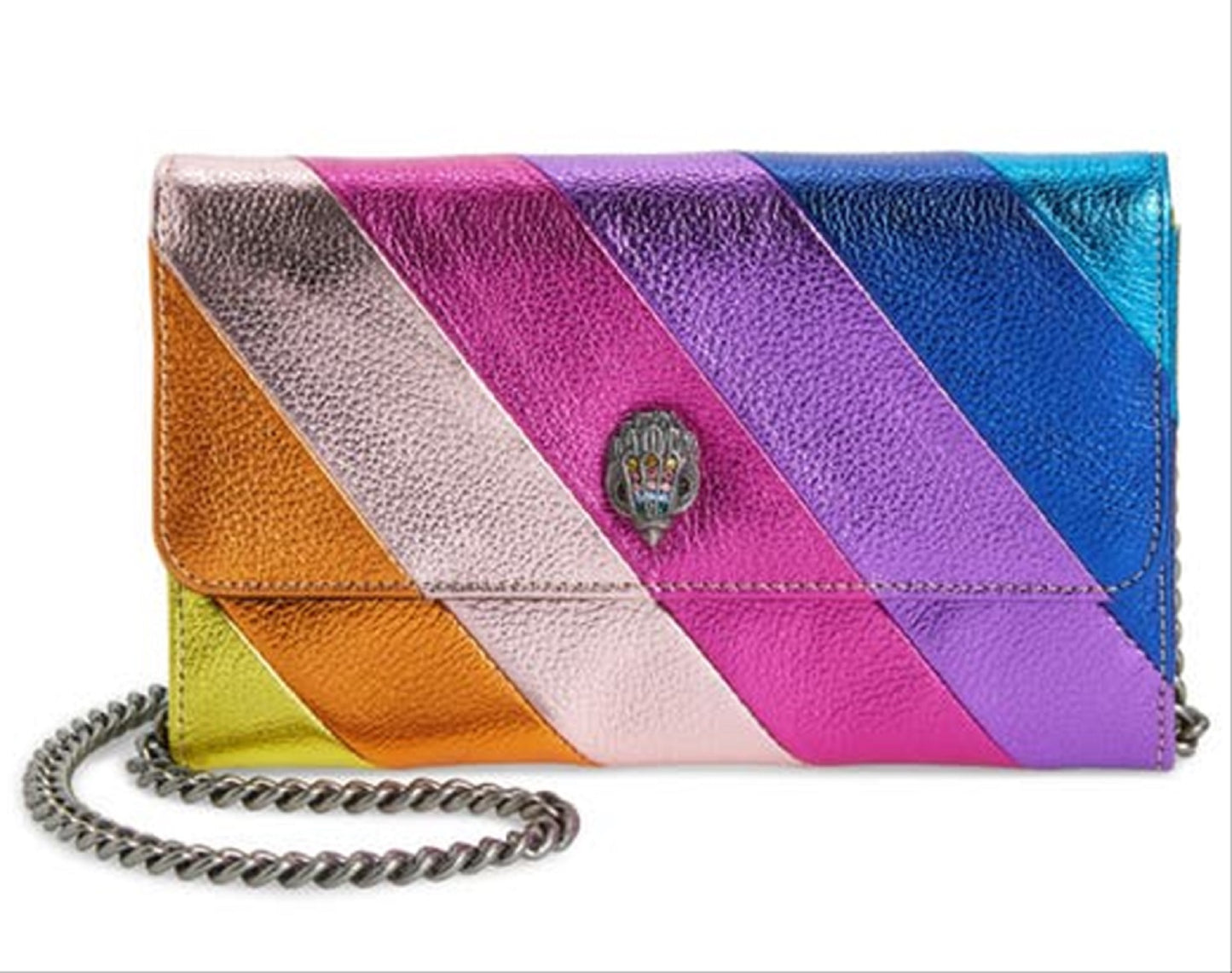 Kurt Geiger London Women's Stripe Leather Chain Wallet Purple Size Regular