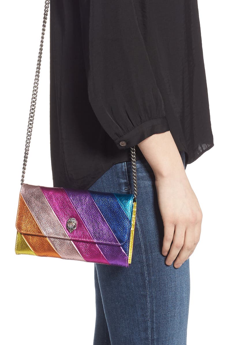 Kurt Geiger London Women's Stripe Leather Chain Wallet Purple Size Regular