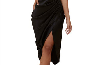 House of CB 'Reva' Black Satin Gathered Corset Dress, Size XS