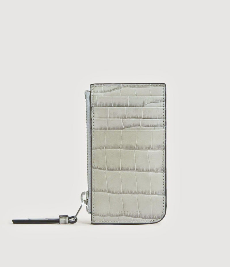 Allsaints Little Marlborough Croc Embossed Card Case Gray