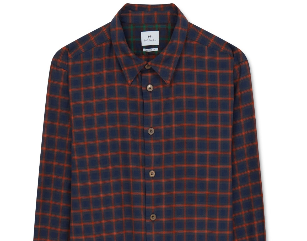 Paul Smith Men's Tailored Plaid Shirt Blue Size Small
