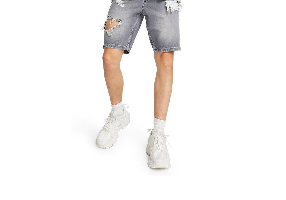 ASOS DESIGN Men's Grey Distressed Slim Denim Shorts Size 30