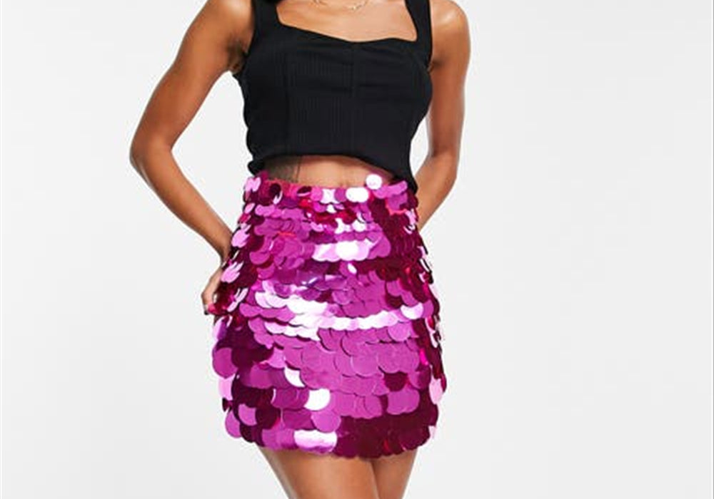 ASOS DESIGN Sequin Disc Miniskirt in Bright Pink Size 4