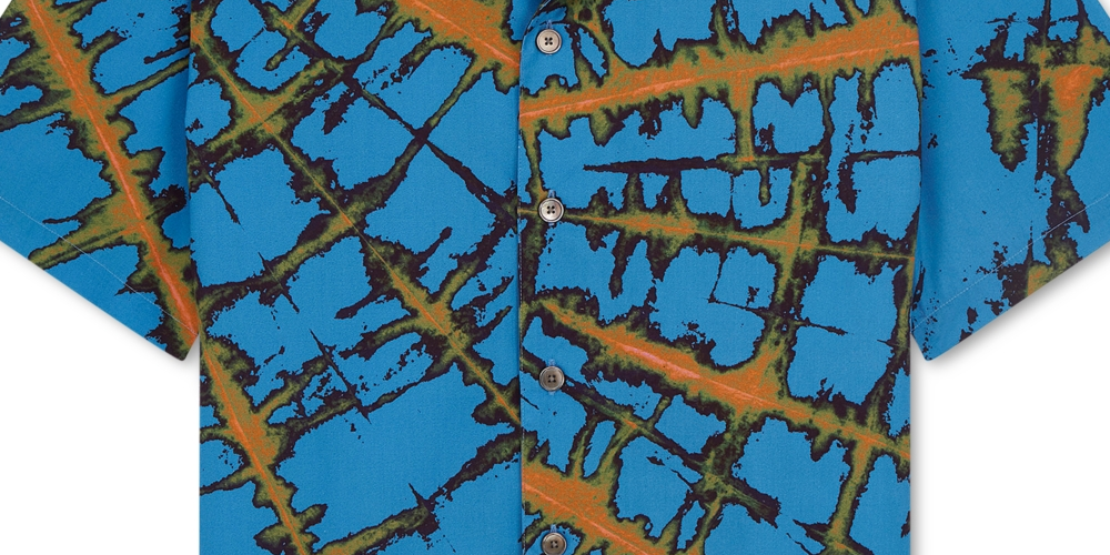 Paul Smith Men's Regular Fit Abstract Print Camp Shirt Blue Size Large