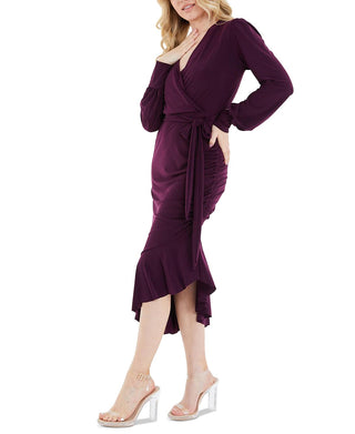 Quiz Women's Ruffle Trim Asymmetrical Wrap Style Dress Purple Size 12
