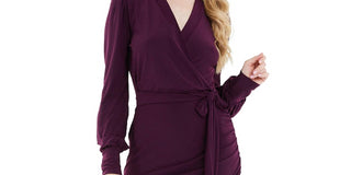 Quiz Women's Ruffle Trim Asymmetrical Wrap Style Dress Purple Size 12