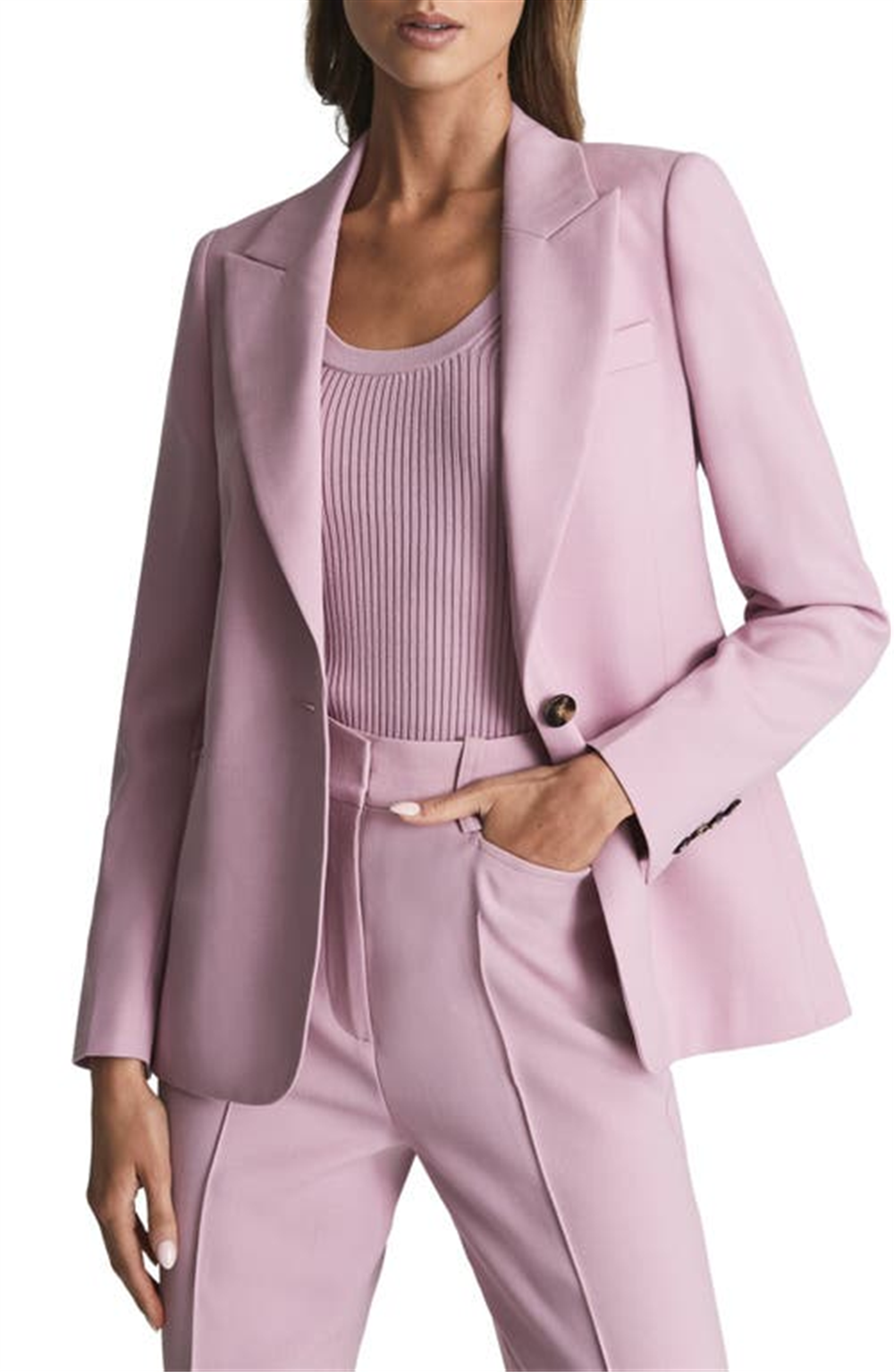 Reiss Aura Peak Lapel Blazer in Pink Size 10