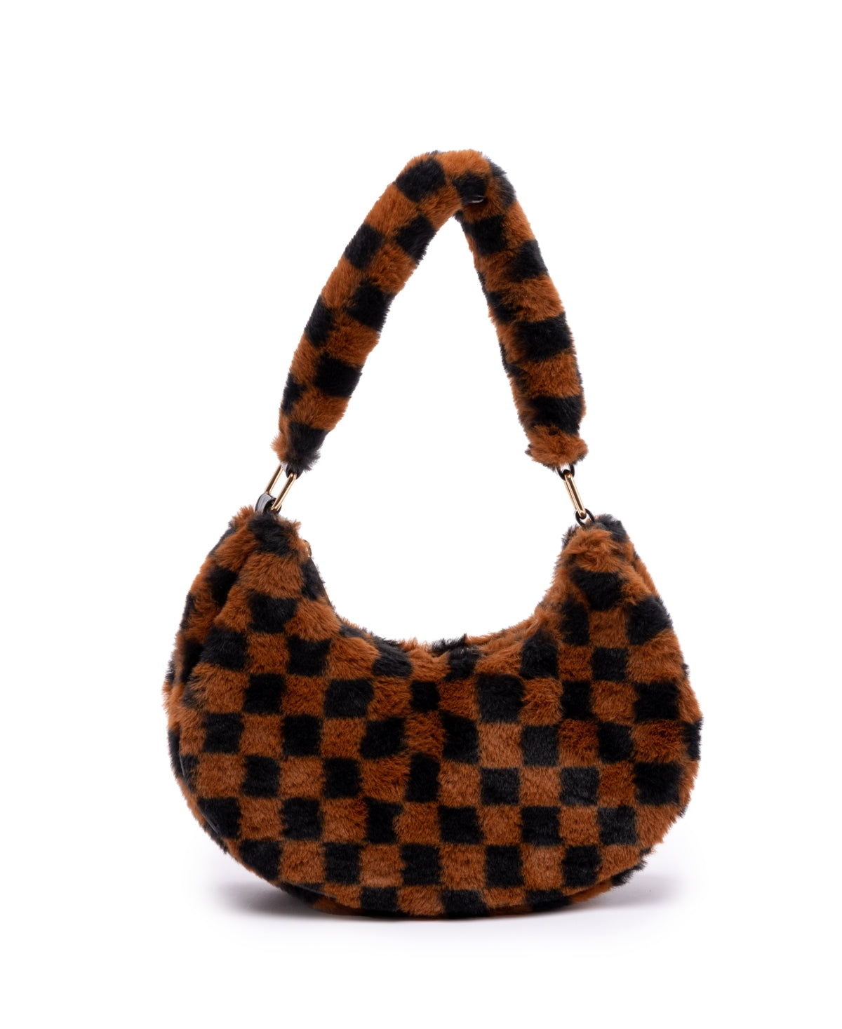 Skinnydip London Women's Kiely Checkerboard Fluff Shoulder Bag Brown Size Regular