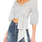 Lovers + Friends - Striped Puff Sleeve Bow Wrap Blouse