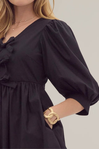 Entro - Puff Sleeve Tie Front Dress