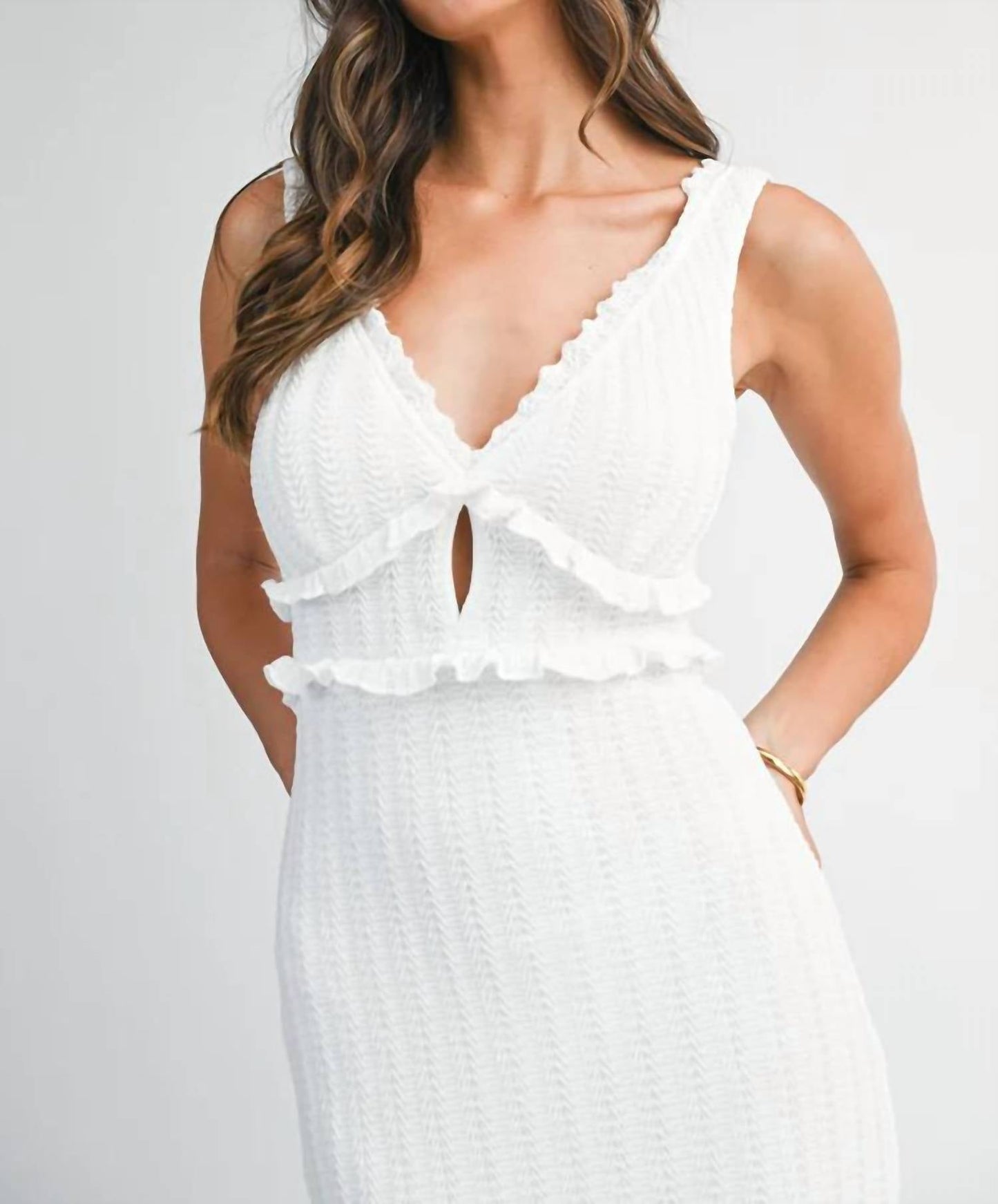 Mable - Chevron Textured Ruffled Knit Dress