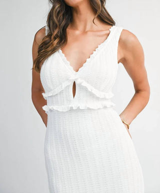 Mable - Chevron Textured Ruffled Knit Dress