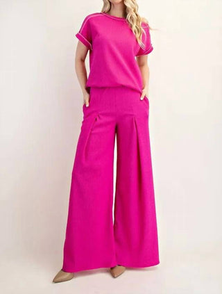 Trendsi - Celeste Textured Wide-Leg Pants with Pockets