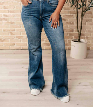 Judy Blue - High Waist Control Top Frayed Hem Flare Jeans