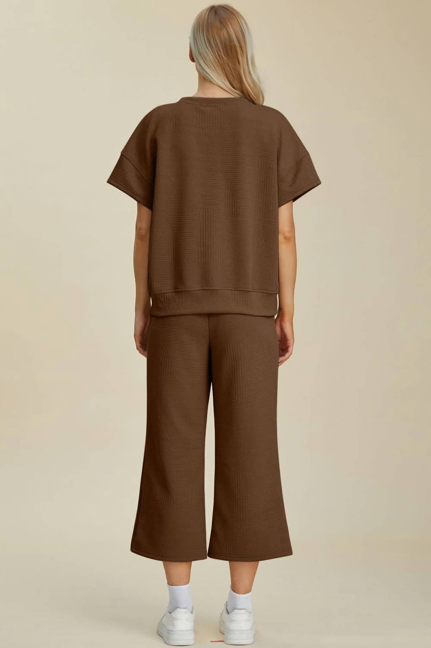 Double Take - Texture Top And Pants Set