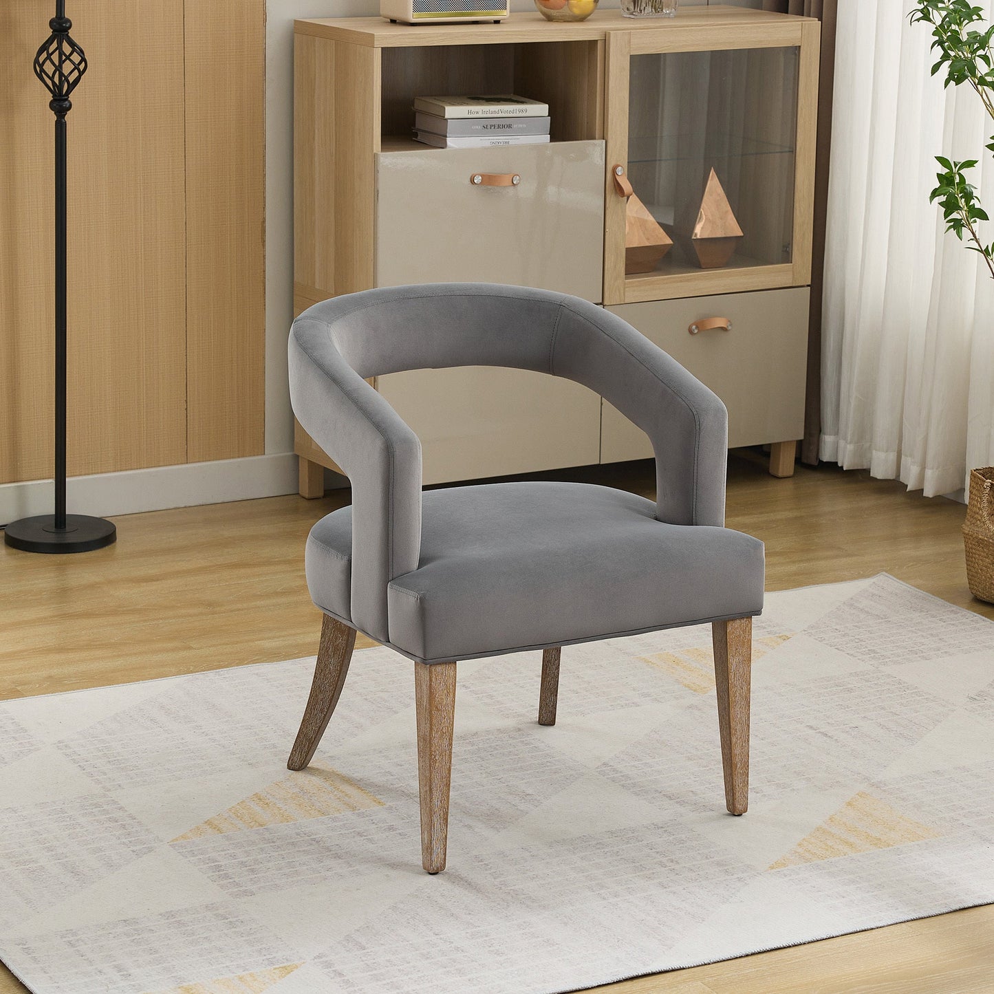 Modern Barrel Open Back Upholstered Accent Chair with Weathered Wood Legs