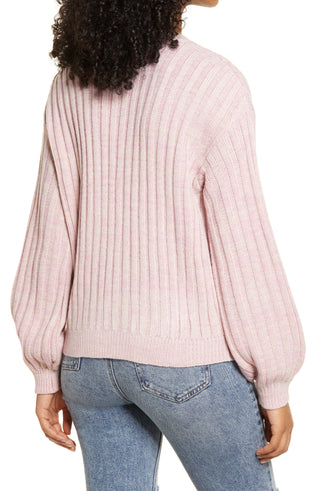 Women's Purple Heather Ribbed Crewneck Sweater - Small