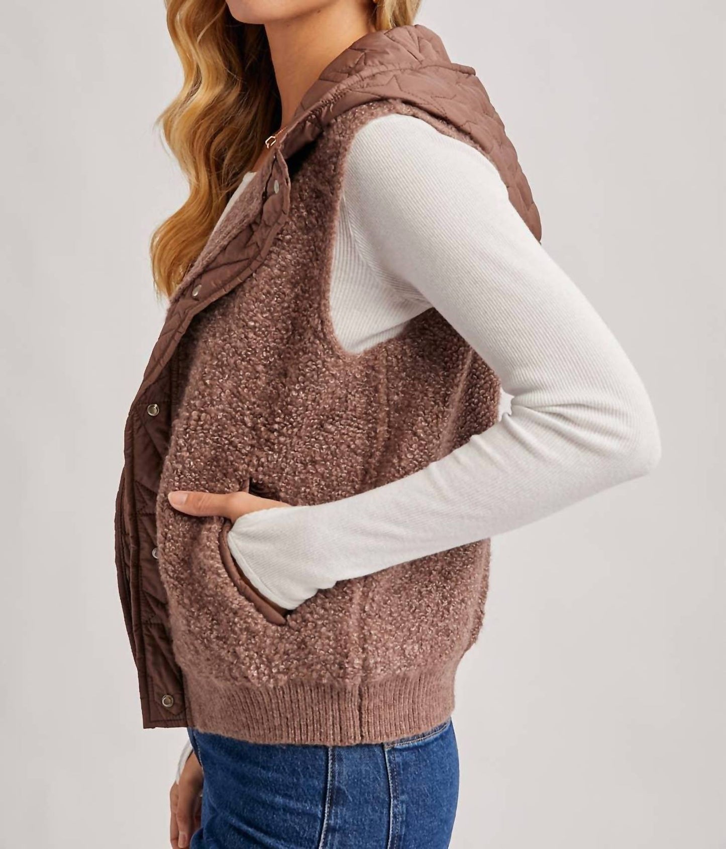 Bluivy - Button Down Sherpa Fleece Quilted Hood Vest