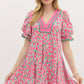 Entro - Floral Mini Dress with detail on sleeve and yoke