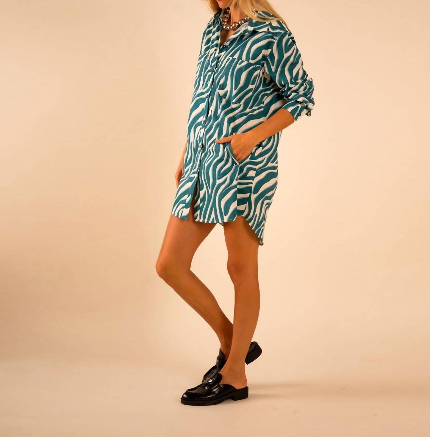Care Tucker - Preslie Poplin Shirt Dress - Shaded Zebra