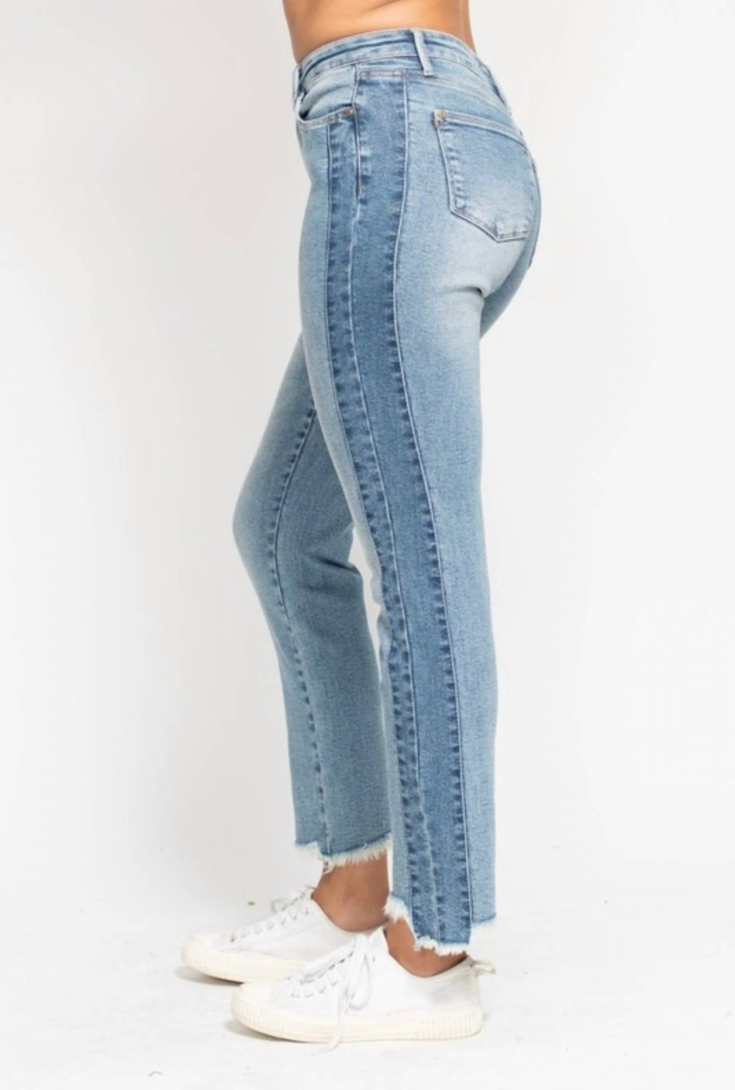 Judy Blue - Side Panel Fray Hem Cropped Jeans