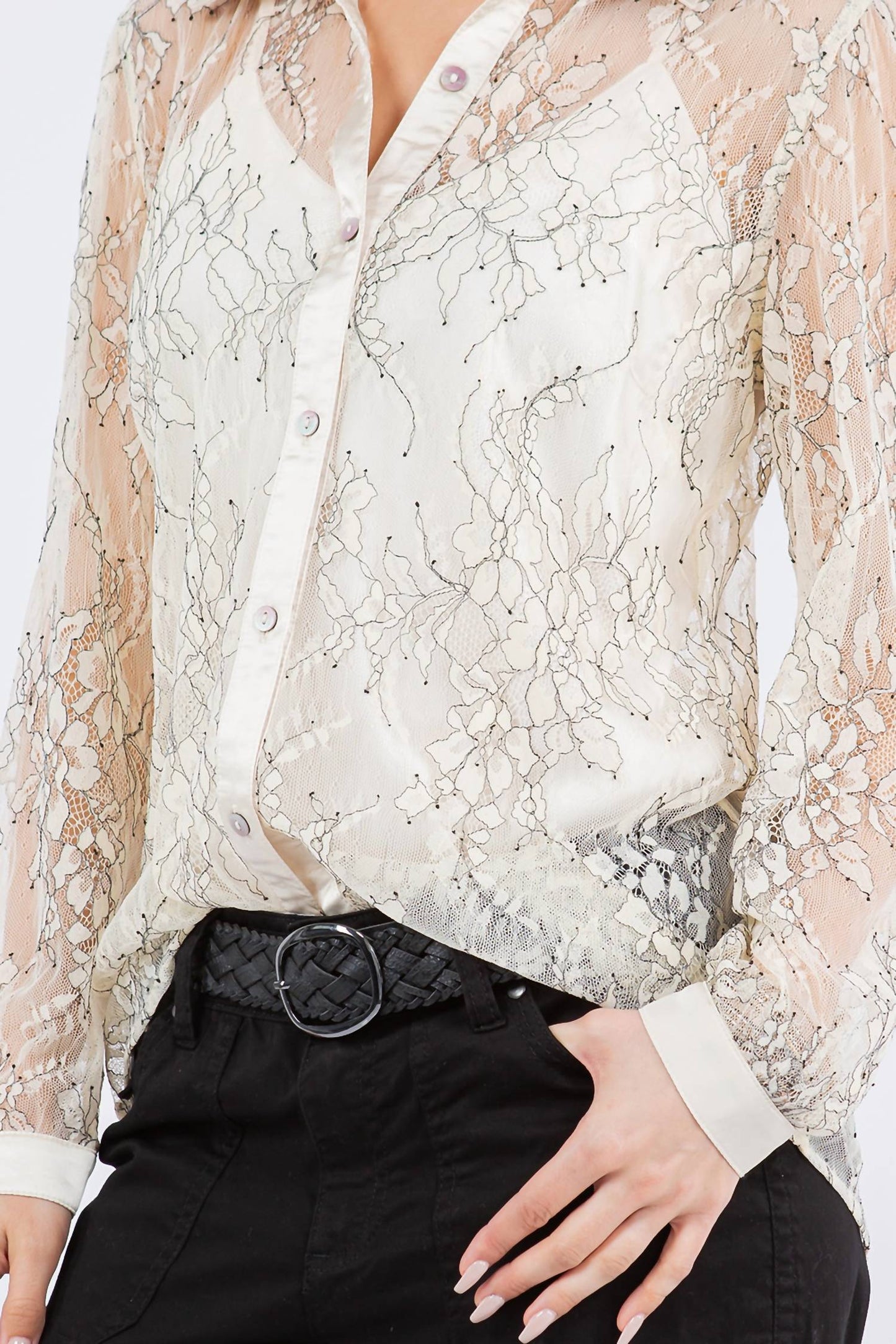 Paparazzi - Lace Sheer Long Sleeve Shirt - Unlined