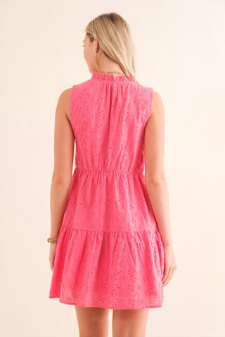 Cozy Co. - Broderie Anglaise Sleeveless V Neck Mini Dress