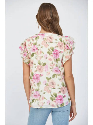 Fate - Tuck Detail Floral Flutter Top