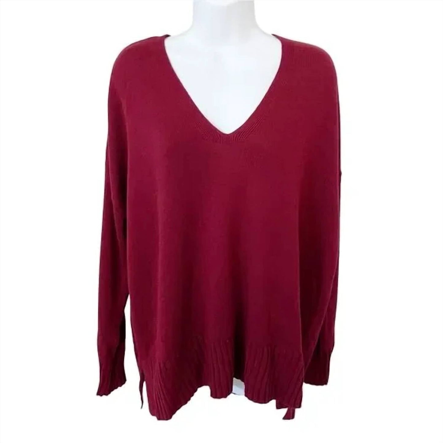 Eileen Fisher - Merino Wool V-Neck Box Top Sweater Red