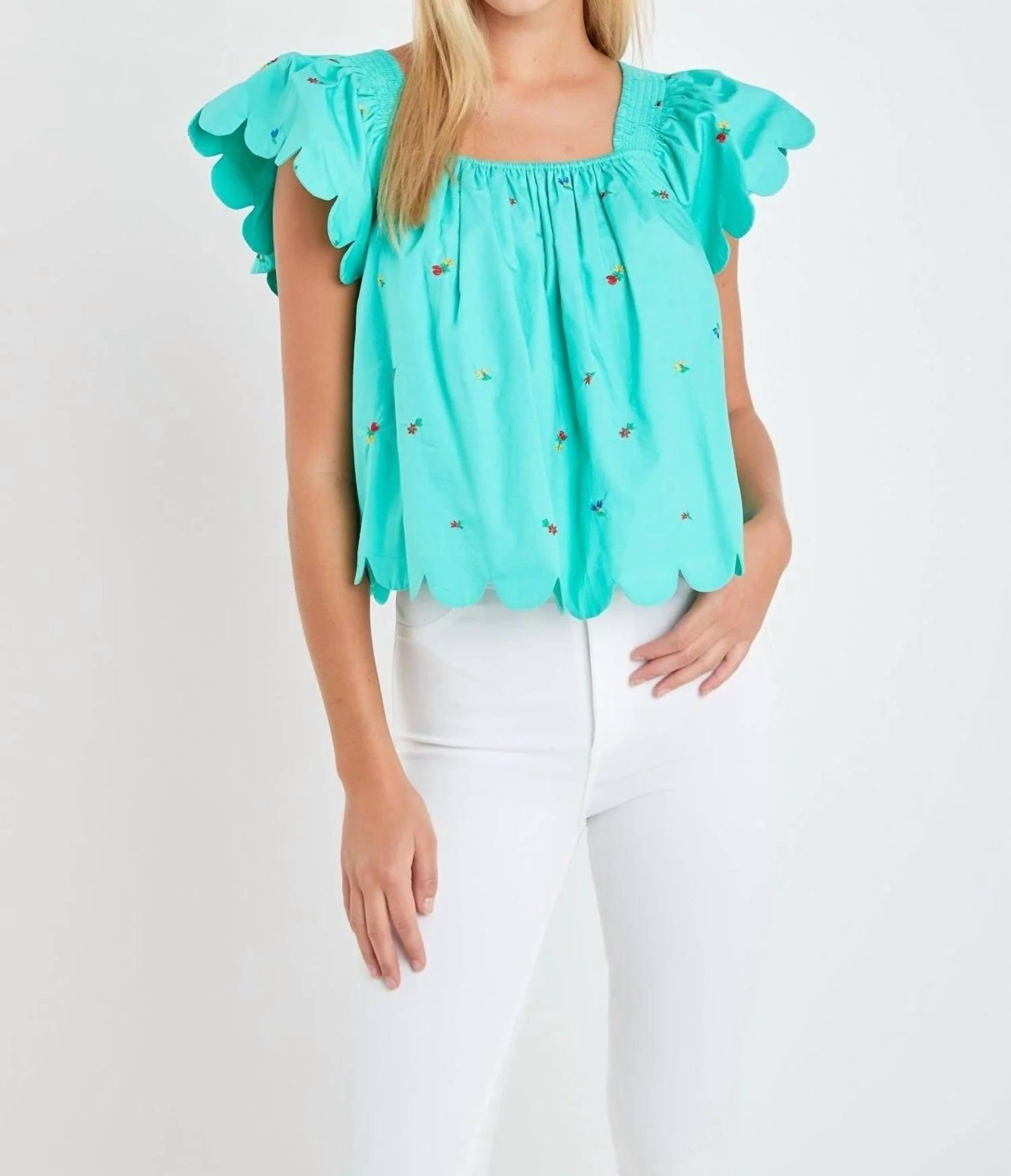 2.7 August Apparel - Women's Scalloped Hem Ruffle Detail Top