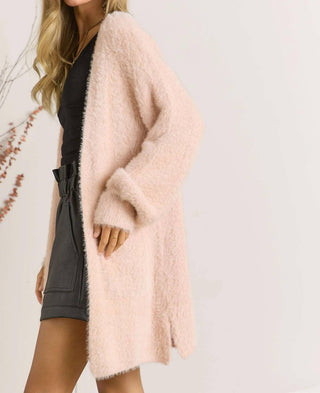 Adora - Curvy Fuzzy Solid Open Cardigan