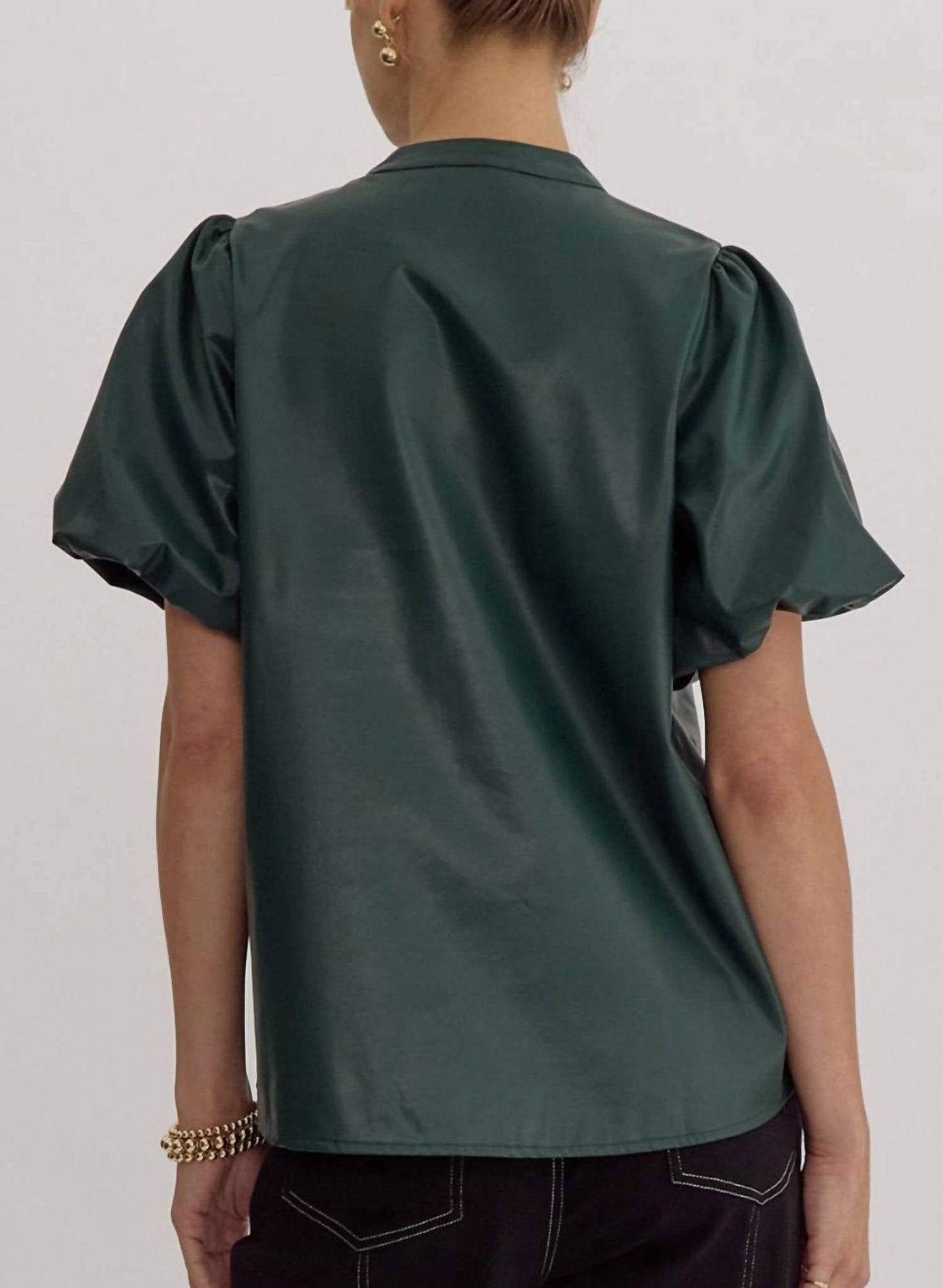 Entro - Diana Faux Leather Puff Sleeve Top