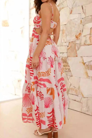 Trendsi - Cutout Printed Sleeveless Midi Cami Dress