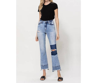Flying Monkey - High Rise Distressed Patched Crop Flare Jeans