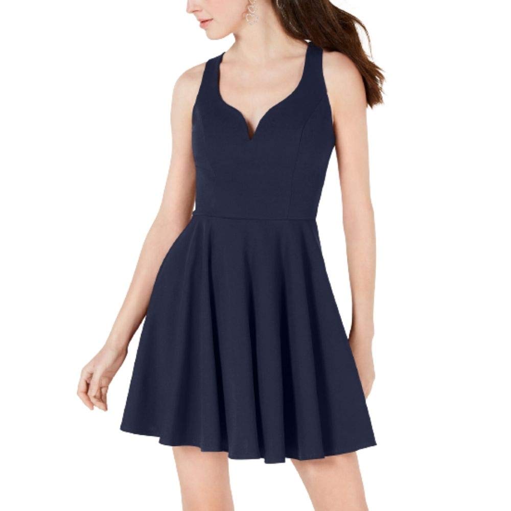 B. Darlin Womens Juniors Sweetheart Neck Open Back Party Dress Navy 1/2