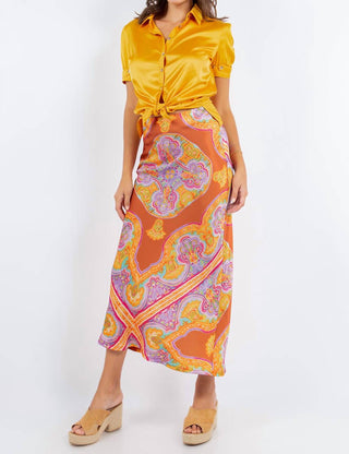 Paparazzi - Satin Watercolor Print Bias Cut Skirt