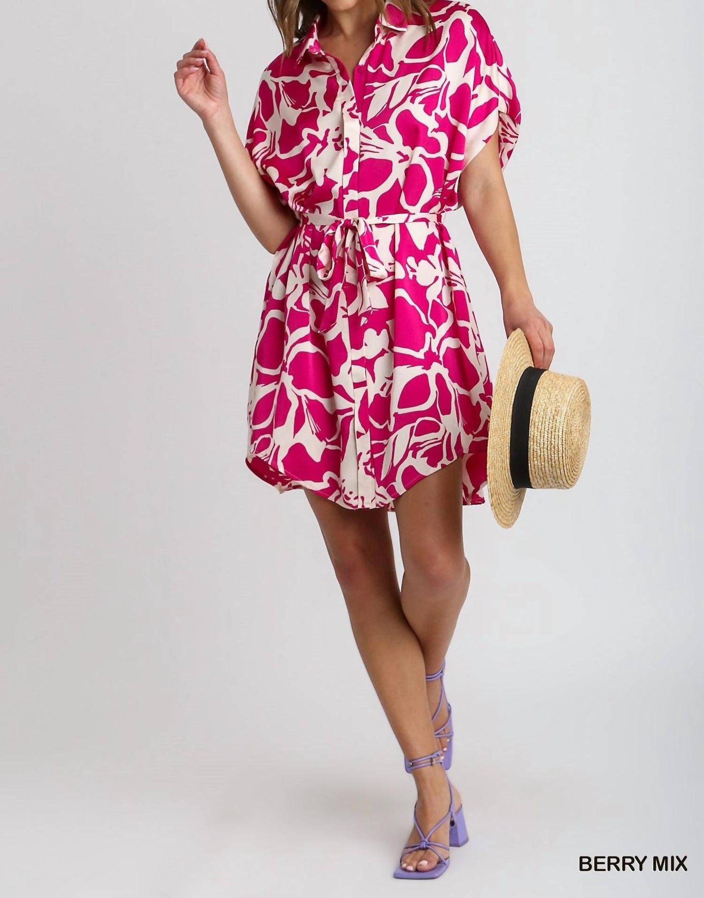 Umgee - Abstract Floral Print Button Down Dress