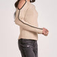 Elan - Contrast Trim Cold Shoulder Sweater